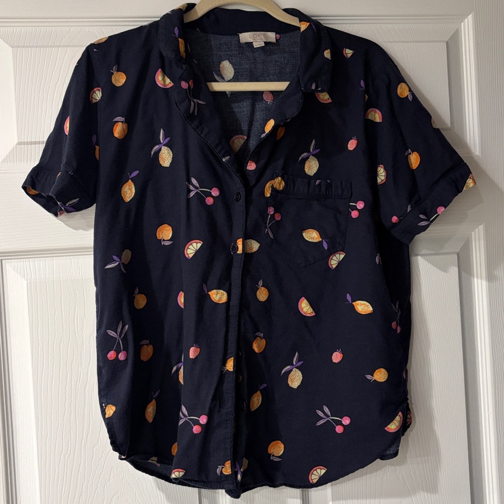 LOFT Navy Floral Print Shirt
